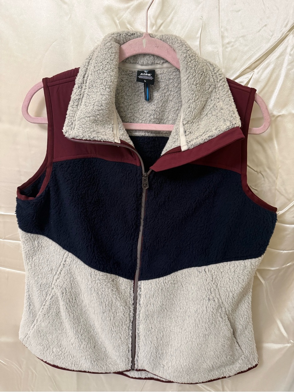 KÜHL Sherpa Fleece Zip Vest Colorblock Cream Navy Burgundy Women's Large